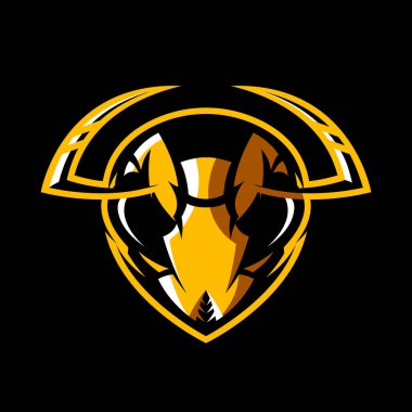 Öfkeli hornet baş atletik kulüp vektör logo kavramı siyah arka plan üzerine izole.