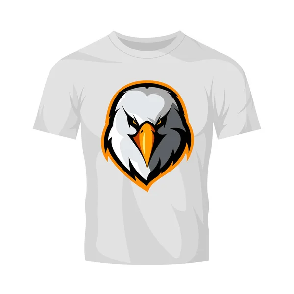 Furioso águila cabeza atlética club vector logo concepto aislado en blanco camiseta maqueta . — Vector de stock