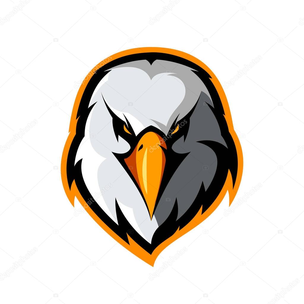 Furious eagle head athletic club vector logo concept isolated on white background.