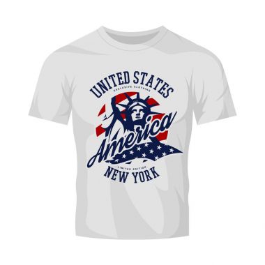 Özgürlük heykeli vektör logo kavramı üzerinde beyaz t-shirt izole.