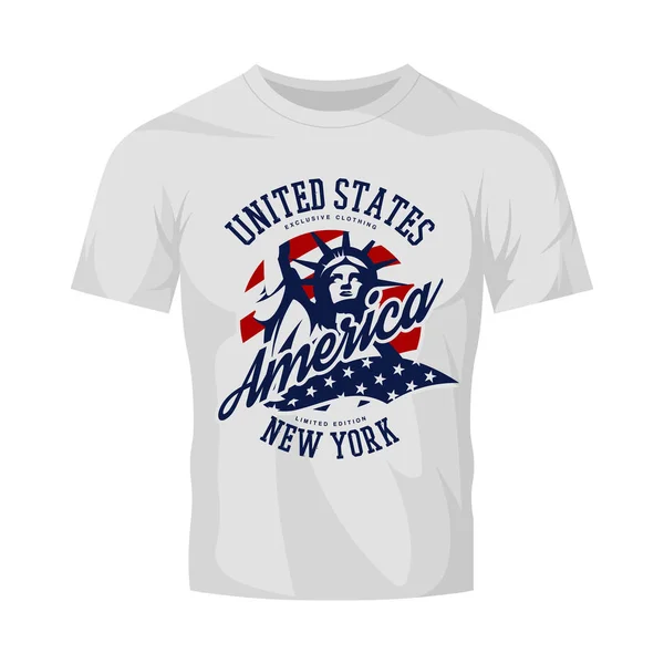Özgürlük heykeli vektör logo kavramı üzerinde beyaz t-shirt izole. — Stok Vektör