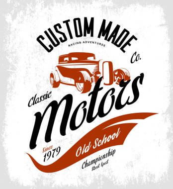 Beyaz arka plan üzerinde izole vintage özel sıcak çubuk motorlar vektör logo kavramı