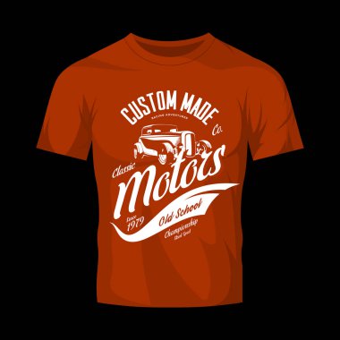 Vintage özel sıcak çubuk motorlar vektör logo kavramı kırmızı t-shirt sahte kadar izole.