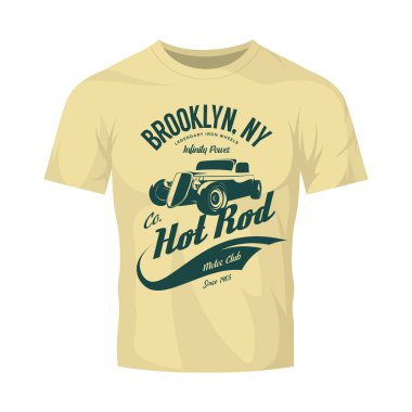 Vintage hot rod vektör logo kavramı kadar zeytin t-shirt sahte izole