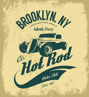 Vintage hot rod vektör logo kavramı üzerinde zeytin arka plan izole