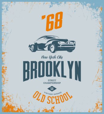 Vintage araç vektör tişört logo üzerinde ışık arka plan izole. 