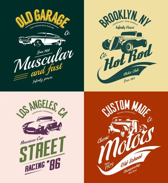 Vintage özel sıcak çubuk ve klasik otomobil tişört izole logo koymak vektör.