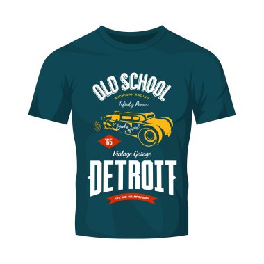 Vintage hot rod vektör logo kadar koyu t-shirt sahte izole. 
