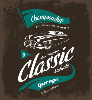 Koyu arka plan üzerinde izole vintage araç vektör logosu. 