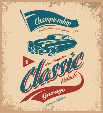 Vintage araç vektör logo üzerinde ışık arka plan izole. 