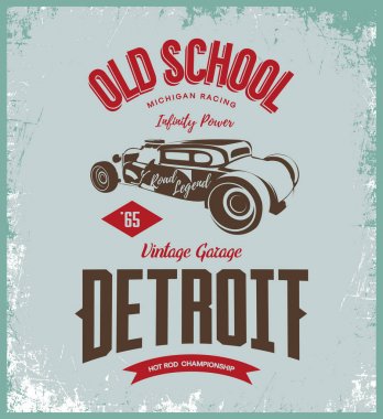 Vintage hot rod vektör logo üzerinde ışık arka plan izole. 