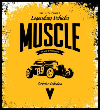 Vintage özel sıcak çubuk vektör tişört logo üzerinde sarı arka plan izole. 