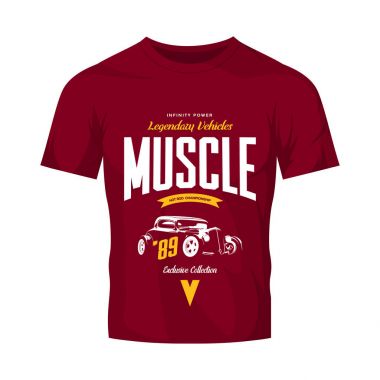 Kırmızı t-shirt sahte kadar izole vintage özel sıcak çubuk vektör logosu.