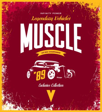 Kırmızı zemin üzerine izole vintage özel sıcak çubuk vektör tişört logosu. 