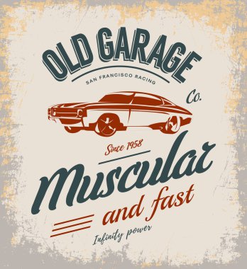Vintage kas araba vektör logo üzerinde ışık arka plan izole. 