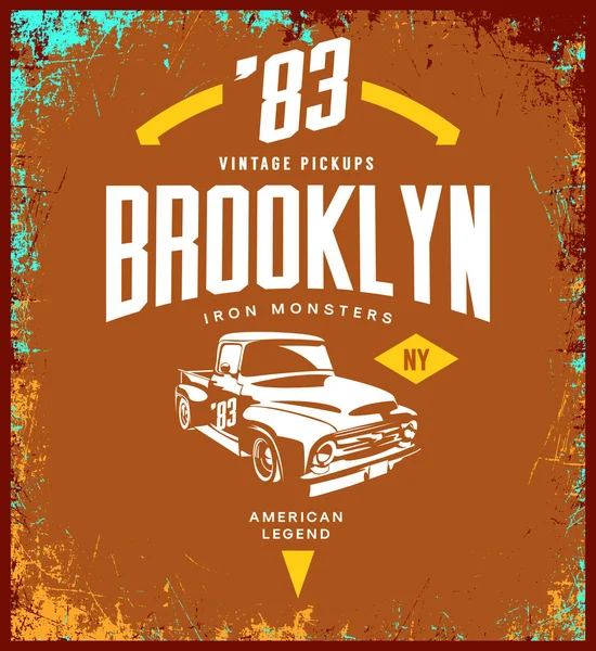 Vintage toplama araç vektör tişört logo üzerinde kahverengi arka plan izole