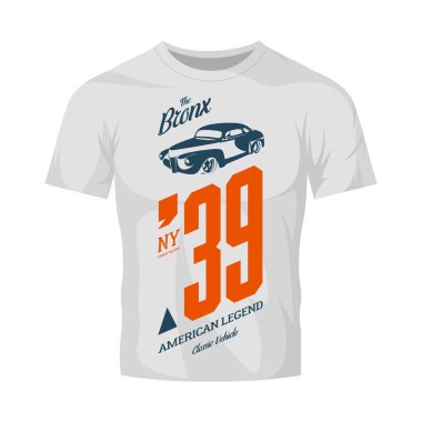 Vintage araç vektör logosu beyaz t-shirt sahte kadar izole. 