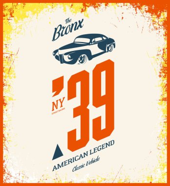 Vintage araç vektör tişört logo üzerinde ışık arka plan izole. 