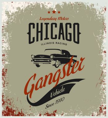 Vintage gangster araç vektör logo üzerinde ışık arka plan izole.