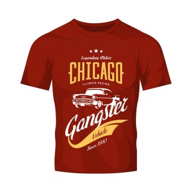 Vintage gangster araç vektör logo kırmızı t-shirt alay kadar.