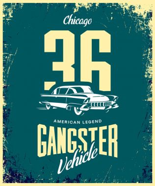 Koyu arka plan üzerinde izole vintage gangster araç vektör logosu.