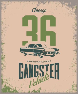 Vintage gangster araç vektör logo üzerinde ışık arka plan izole.