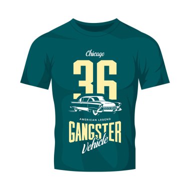 Vintage gangster araç vektör logo kara günü t-shirt alay kadar.