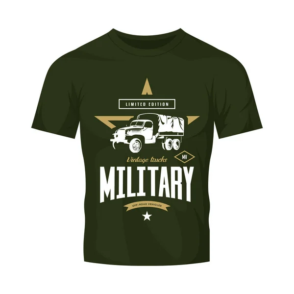 Vintage askeri kamyon vektör logo haki tişört alay kadar. — Stok Vektör