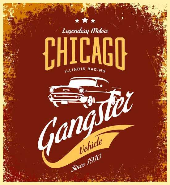 Kırmızı zemin üzerine izole vintage gangster araç vektör logosu.
