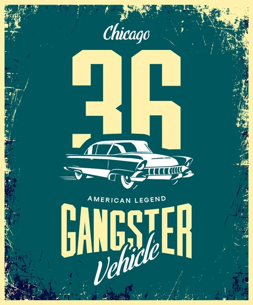 Koyu arka plan üzerinde izole vintage gangster araç vektör logosu.