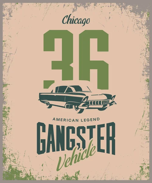 Vintage gangster araç vektör logo üzerinde ışık arka plan izole.