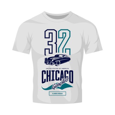 Vintage gangster araç vektör logosu beyaz t-shirt üzerinde alay.