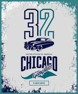 Vintage gangster araç vektör logo üzerinde ışık arka plan izole.