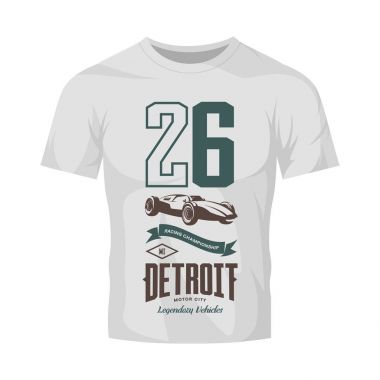 Vintage spor araç vektör logosu beyaz t-shirt sahte kadar izole.