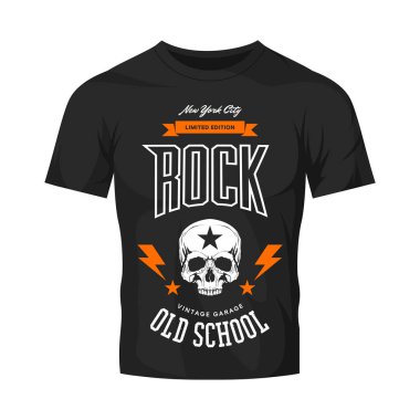 Koyu t-shirt sahte kadar izole klasik rock vektör logosu.