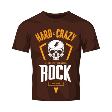 Vintage zor ve çılgın rock vektör logo kadar koyu t-shirt sahte izole.