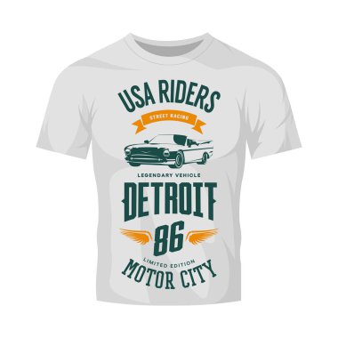 Vintage cabriolet araç vektör logosu beyaz t-shirt üzerinde alay.