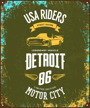 Koyu arka plan üzerinde Vintage cabriolet araç t-shirt vektör logo