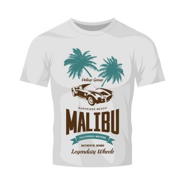 Vintage roadster araç vektör logosu beyaz t-shirt sahte kadar izole.