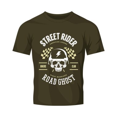 Vintage bisikletçileri kulübü vektör logo kadar koyu t-shirt sahte izole. Premium Kalite kafatası kask logo tişört amblemi resimde. Street efsanevi binici eski retro tee baskı Tasarım Giyim.