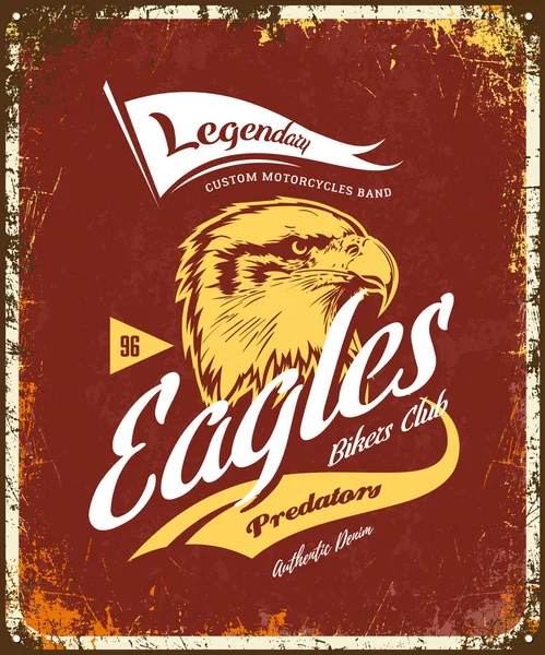 Vintage American Furious Eagle Custom Bikes Shirt Club Motorisé Logo — Image vectorielle