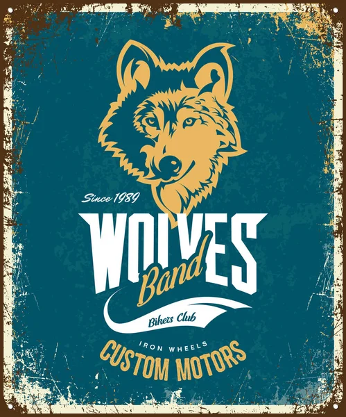 Vintage Wolf Aangepaste Motoren Club Shirt Vector Logo Blauwe Achtergrond — Stockvector