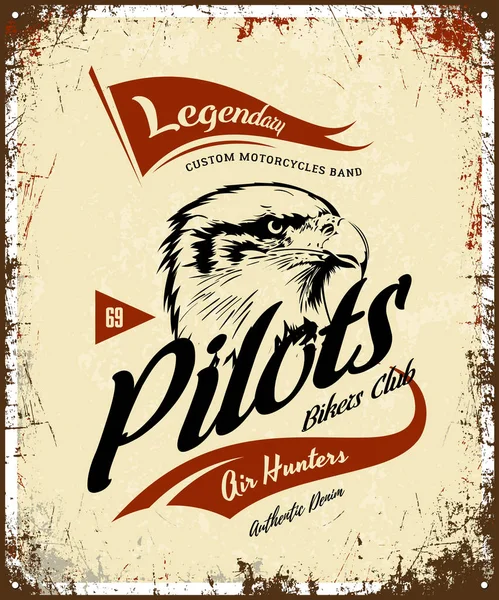 Pilotos Vintage Bicicletas Personalizadas Clube Motor Shirt Vetor Logotipo Fundo — Vetor de Stock