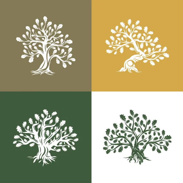 Huge Sacred Oak Tree Silhouette Logo Isolated Background Modern Vector — Stock Vector