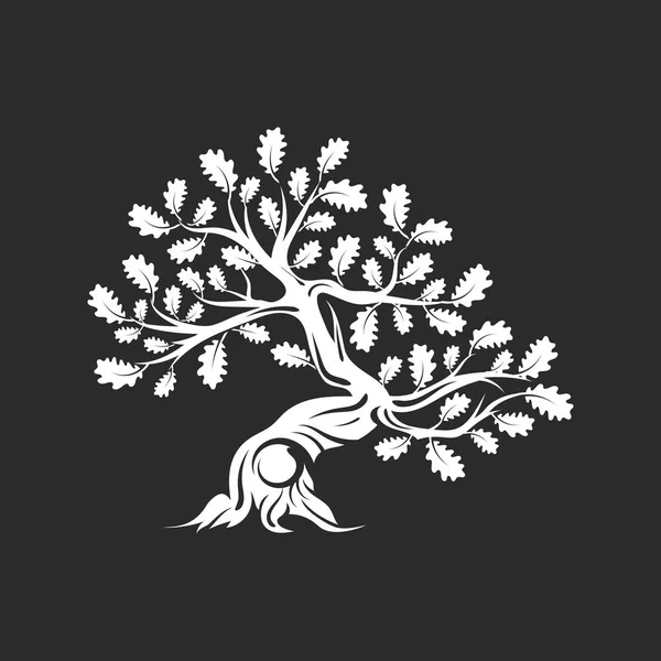 Huge Sacred Oak Tree Silhouette Logo Isolated Dark Background Modern — Wektor stockowy