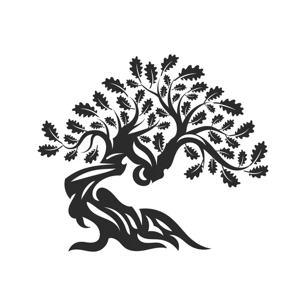 Obrovské a posvátným dubem silueta logo odznak izolovaných na bílém pozadí. — Stockový vektor