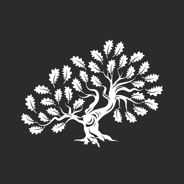 Emblema Logotipo Silhueta Carvalho Enorme Sagrado Isolado Fundo Escuro Vetor — Vetor de Stock