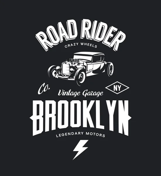 Vintage Hot Rod Vector Shirt Logo Isoliert Auf Dunklem Hintergrund — Stockvektor