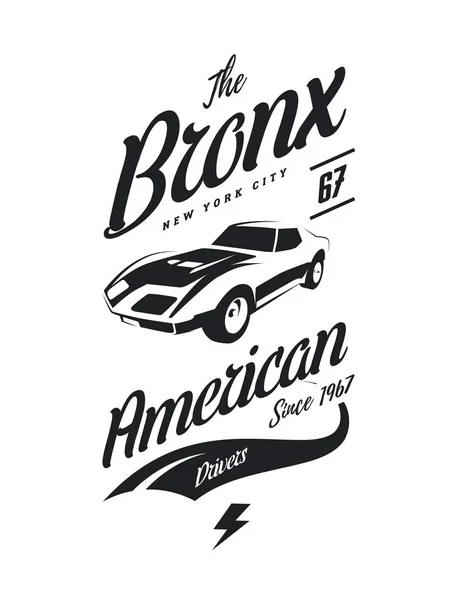 American Muscle Car Vettore Shirt Logo Isolato Sfondo Bianco Illustrazione — Vettoriale Stock
