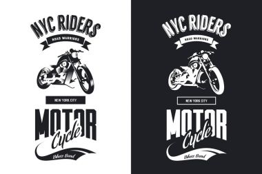 Siyah ve beyaz izole vektör t-shirt logo Vintage bisikletçileri kulübü. Premium Kalite motosiklet logo tişört amblemi illüstrasyon. New York City yol savaşçıları sokak retro hipster tee baskı tasarımı giymek.